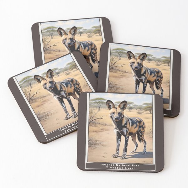 Item preview, Hwange National Park Zimbabwe1950 style poster - Black African Wild Dog designed and sold by Museum Of Non-Existing Art.