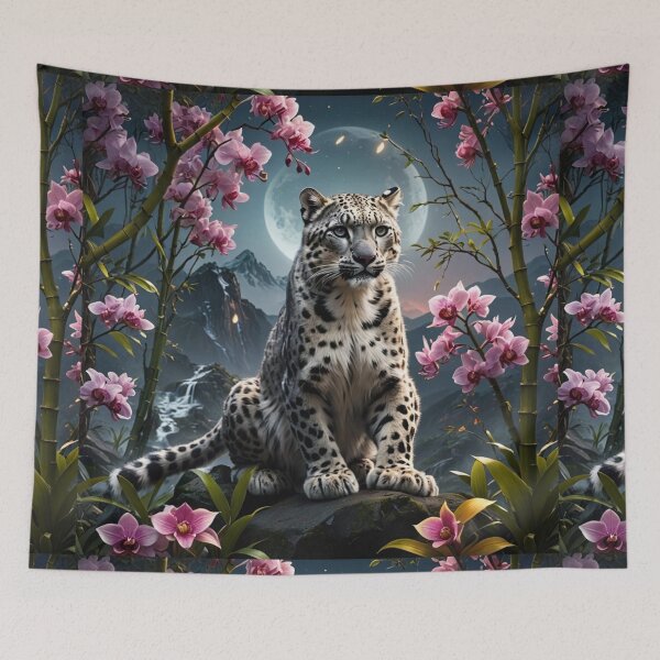 Item preview, Majestic Baby Snow Leopard under a Full Moon & Bamboo Orchid Trees designed and sold by DesignsByMalia.
