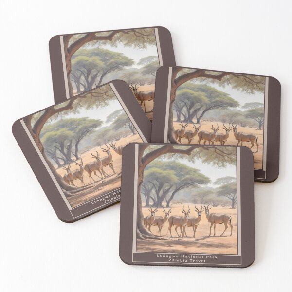 Item preview,  Luangwa National Park Zambia, 1950 style poster - Puku Antelopes designed and sold by Museum Of Non-Existing Art.