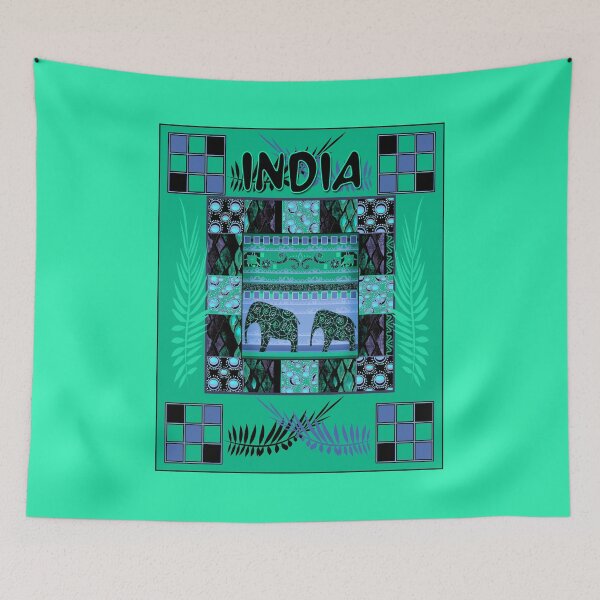 Item preview, Indian azur pattern with emerald elephants designed and sold by fuzzyfox.