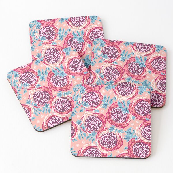 Item preview, Stylized peonies, Red on coral background designed and sold by Alex  Blud.