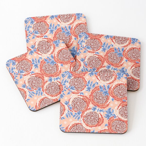 Item preview, Stylized peonies, Red on orange background designed and sold by Alex  Blud.