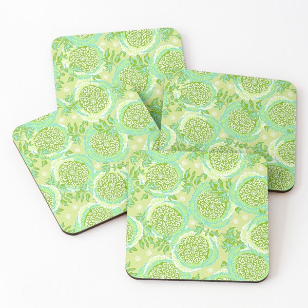 Item preview, Stylized peonies, Light blue on green background designed and sold by Alex  Blud.