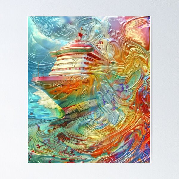 Item preview, Fantasy Cruise: Psychedelic Ship on Colorful Waves designed and sold by lwebb5479.