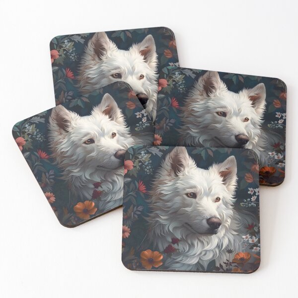 Item preview, White dog in flowers designed and sold by HappyStickBike.