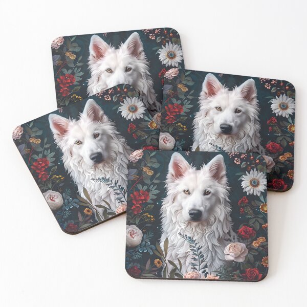 Item preview, White dog in flowers designed and sold by HappyStickBike.