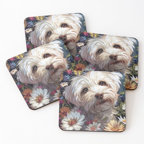 Item preview, White dog in flowers designed and sold by HappyStickBike.