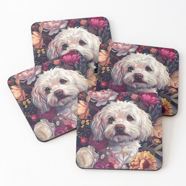 Item preview, White dog in flowers designed and sold by HappyStickBike.