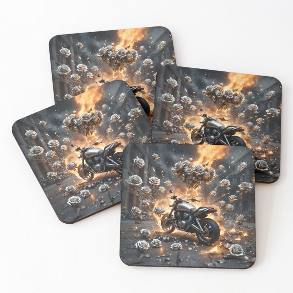 Item preview, Motorcycle, fire and silver roses designed and sold by Marcu Ioachim.