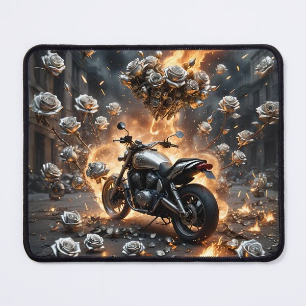 Item preview, Motorcycle, fire and silver roses designed and sold by Marcu Ioachim.