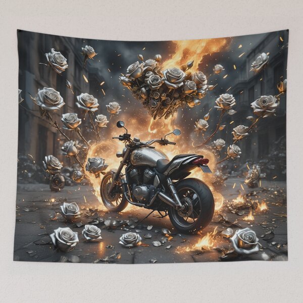 Item preview, Motorcycle, fire and silver roses designed and sold by Marcu Ioachim.