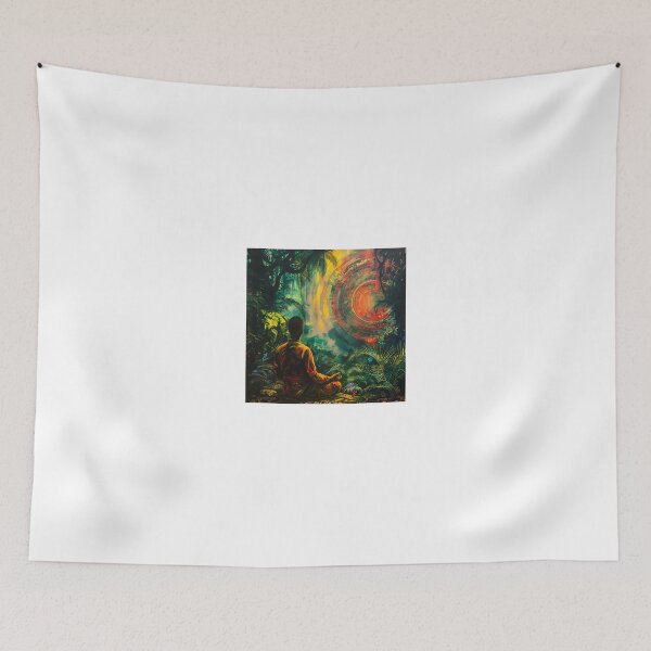 Item preview, monk meditating in a lush tropical forest designed and sold by Love-Light-Bite.