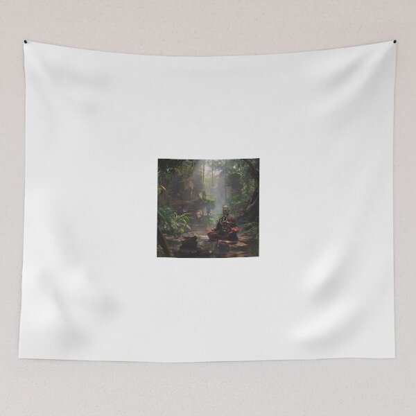 Item preview, steampunk monk meditating in a lush tropical forest designed and sold by Love-Light-Bite.