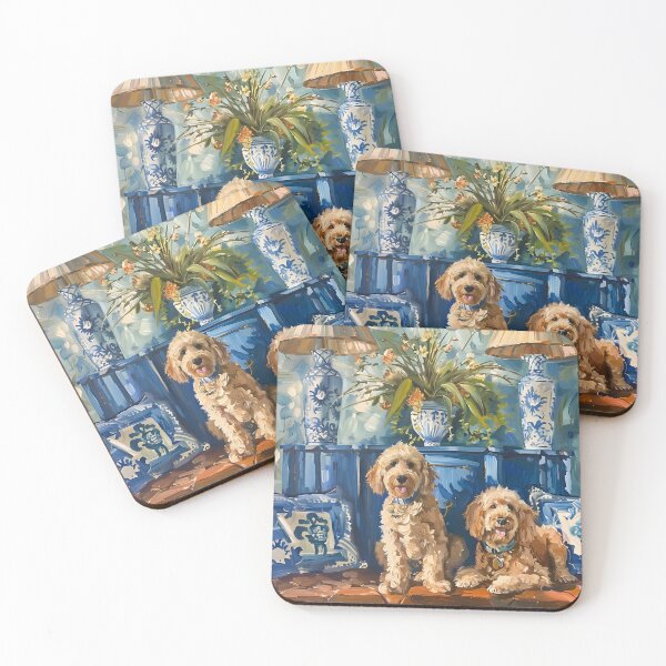Item preview, Golden doodles in chinoiserie interior designed and sold by SophieClimaArt.