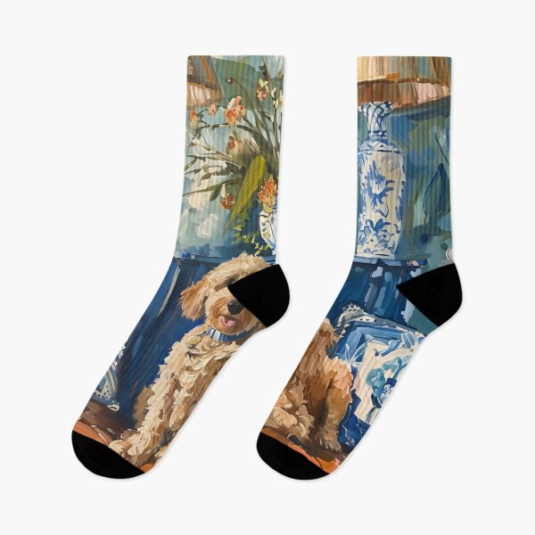 Item preview, Golden doodles in chinoiserie interior designed and sold by SophieClimaArt.