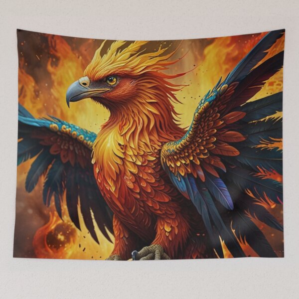 Item preview, vibrant phoenix rising from ashes, fire designed and sold by mikaws.