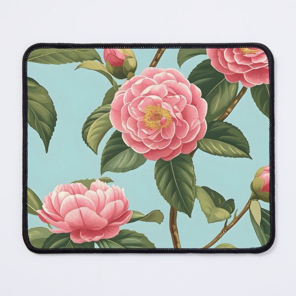 Item preview, Camellia flowers on light turquoise designed and sold by SophieClimaArt.