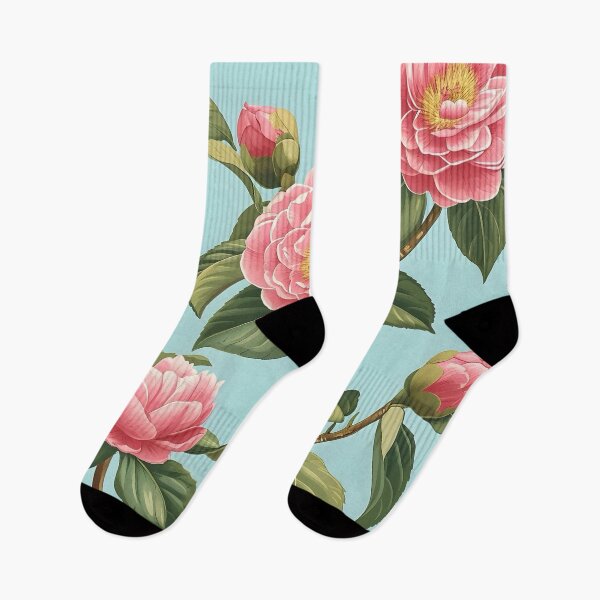 Item preview, Camellia flowers on light turquoise designed and sold by SophieClimaArt.