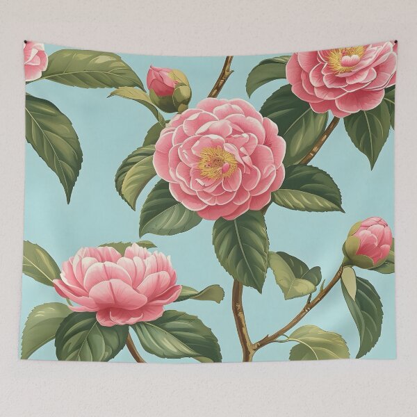 Item preview, Flores de camelia sobre turquesa claro. designed and sold by SophieClimaArt.