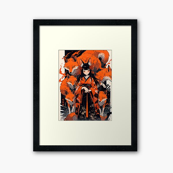 Kitsune fox anime style Framed Art Print
