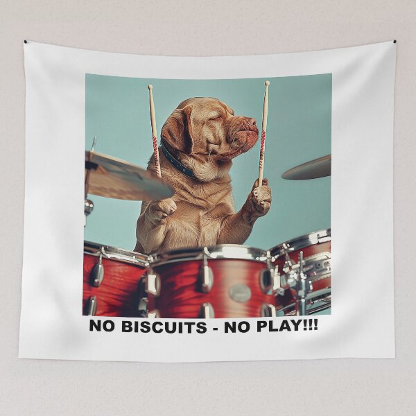 Item preview, Dog Playing Drums (NO BISCUITS - NO PLAY) designed and sold by Tees-and-Trends.