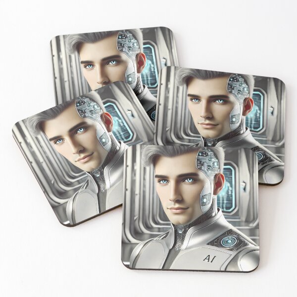 Item preview, Guapo hombre robot AI con diseño de circuitos futuristas designed and sold by WhiteDoveArt.
