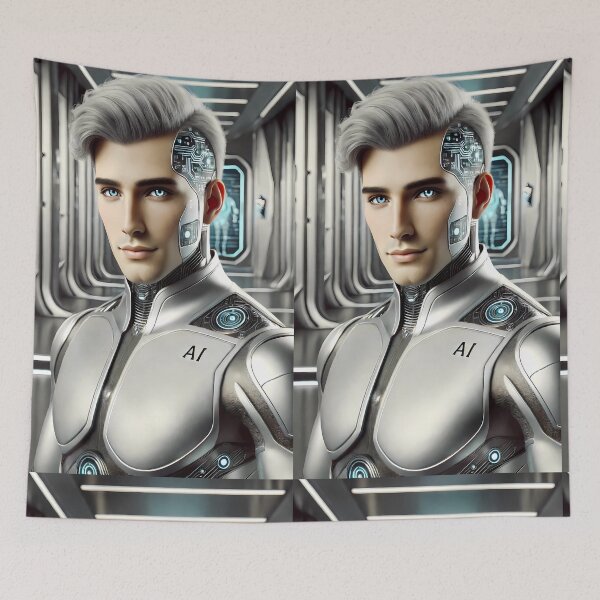 Item preview, Guapo hombre robot AI con diseño de circuitos futuristas designed and sold by WhiteDoveArt.