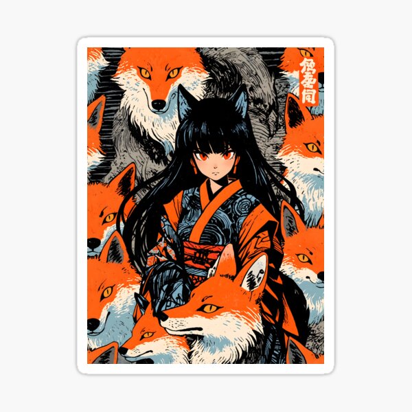 Retro Kitsune foxes anime style Sticker