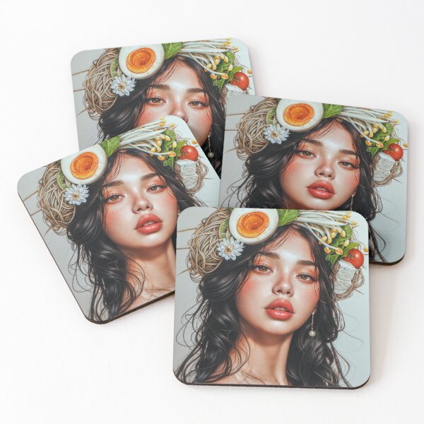 Item preview, Painting Portrait Of A Woman With Ramen On Her Head, Intricate Noodle Headpiece And Lush Vegetables designed and sold by regnumsaturni.