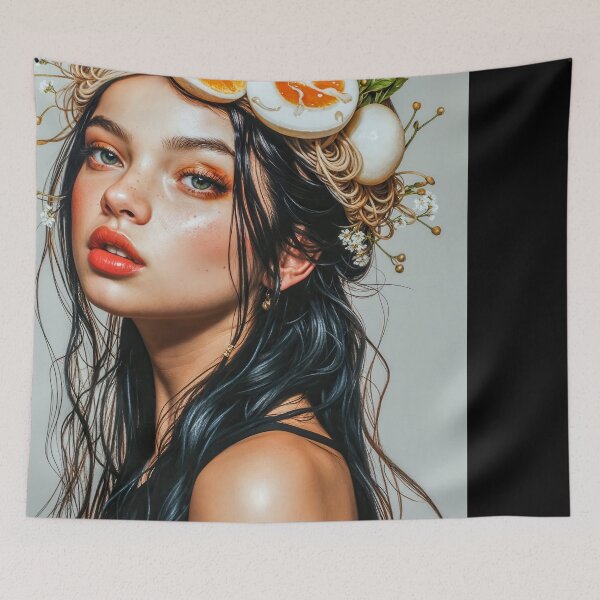 Item preview, Painting Portrait of a Woman with Ramen on Her Head, Intricate and Vibrant Imagery designed and sold by regnumsaturni.