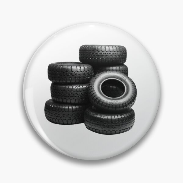 Item preview, Neatly arranged stack of five black car tires, highlighting their tread patterns against a stark transparent background designed and sold by MiraCleAI.