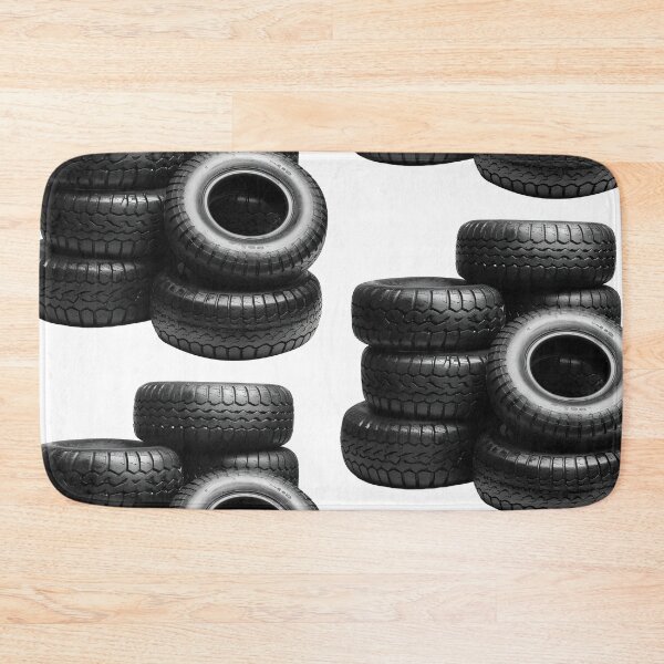 Item preview, Neatly arranged stack of five black car tires, highlighting their tread patterns against a stark transparent background designed and sold by MiraCleAI.