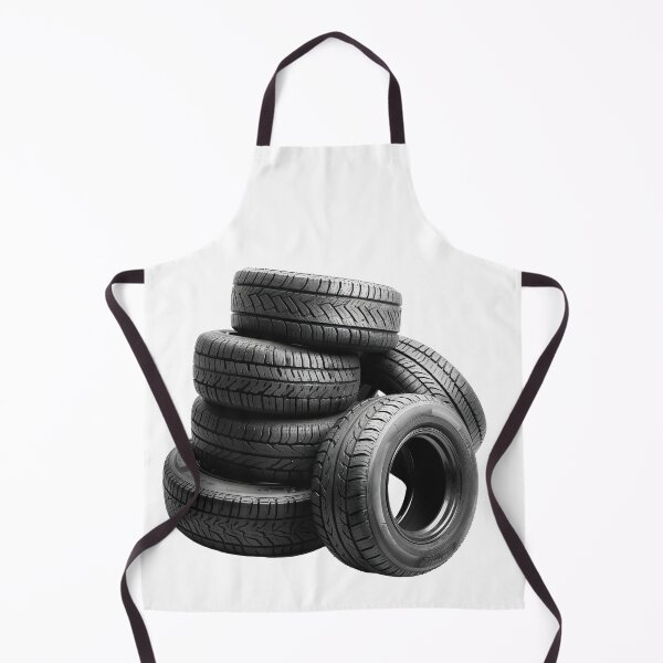 Item preview, Neatly arranged stack of five black car tires, highlighting their tread patterns against a stark transparent background designed and sold by MiraCleAI.