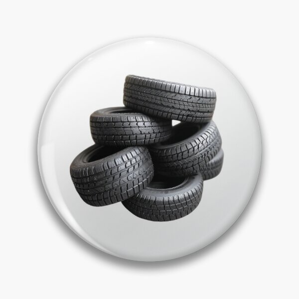 Item preview, Neatly arranged stack of five black car tires, highlighting their tread patterns against a stark transparent background designed and sold by MiraCleAI.