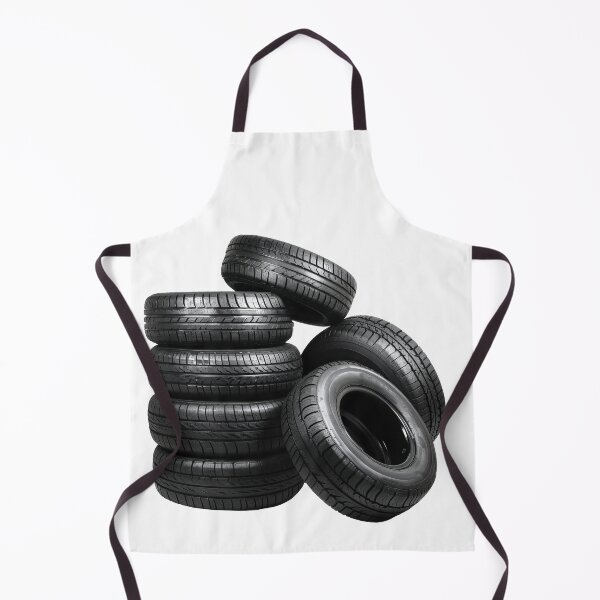 Item preview, Neatly arranged stack of five black car tires, highlighting their tread patterns against a stark transparent background designed and sold by MiraCleAI.