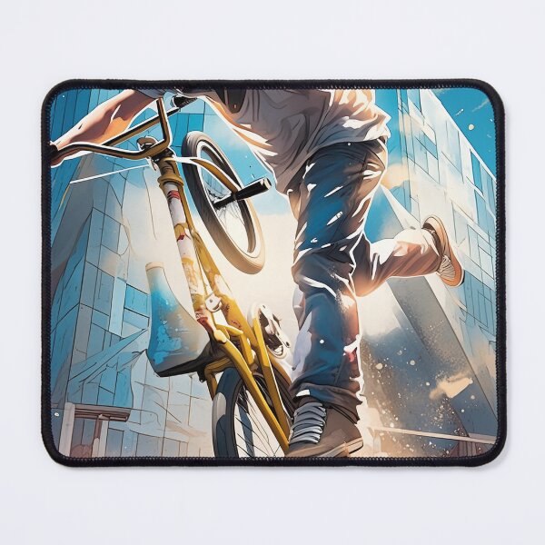Item preview, A dynamic BMX stunt captured against an urban backdrop, highlighted by the interplay of light and shadow designed and sold by homydesign.