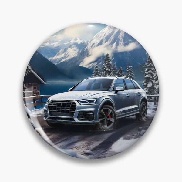 Item preview, Silver Audi Q7 Quattro In Snowy Mountains Backdrop, Lake and cottage house in background designed and sold by RevUpDesign.