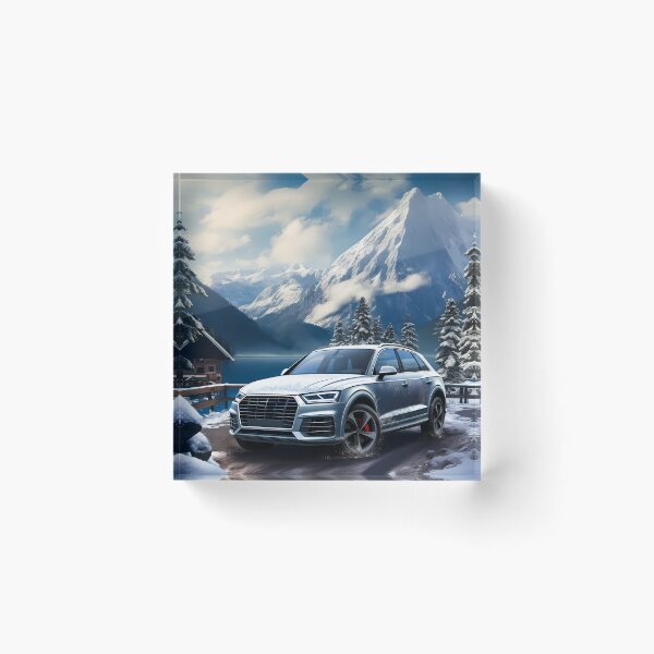 Item preview, Silver Audi Q7 Quattro In Snowy Mountains Backdrop, Lake and cottage house in background designed and sold by RevUpDesign.