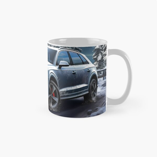 Item preview, Silver Audi Q7 Quattro In Snowy Mountains Backdrop, Lake and cottage house in background designed and sold by RevUpDesign.