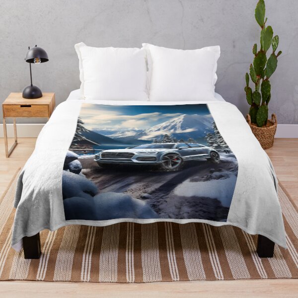 Item preview, Silver Audi Q7 Quattro In Snowy Mountains Backdrop, Lake and cottage house in background designed and sold by RevUpDesign.