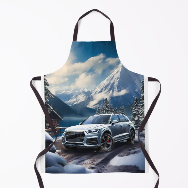 Item preview, Silver Audi Q7 Quattro In Snowy Mountains Backdrop, Lake and cottage house in background designed and sold by RevUpDesign.