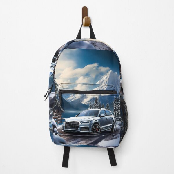 Item preview, Silver Audi Q7 Quattro In Snowy Mountains Backdrop, Lake and cottage house in background designed and sold by RevUpDesign.