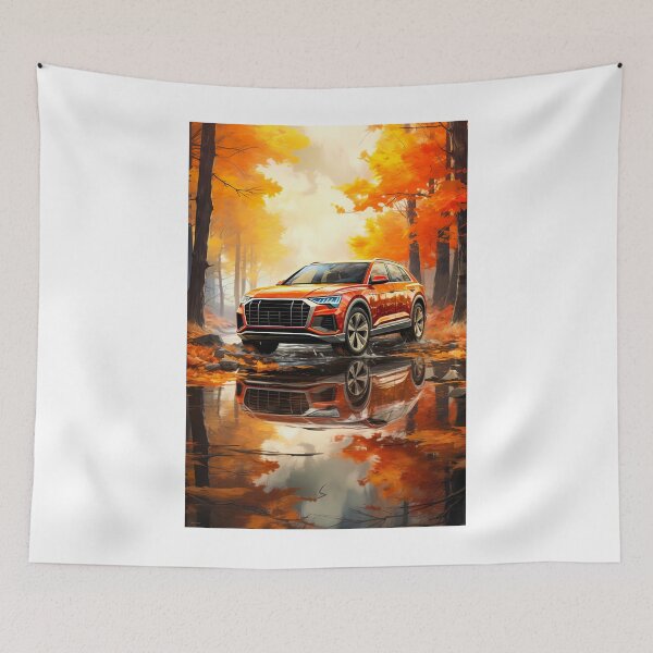 Item preview, Orange Audi Q8 Quattro In The autumn Forest With Reflection Of The Suv In Water. designed and sold by RevUpDesign.