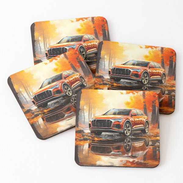 Item preview, Orange Audi Q8 Quattro In The autumn Forest With Reflection Of The Suv In Water. designed and sold by RevUpDesign.