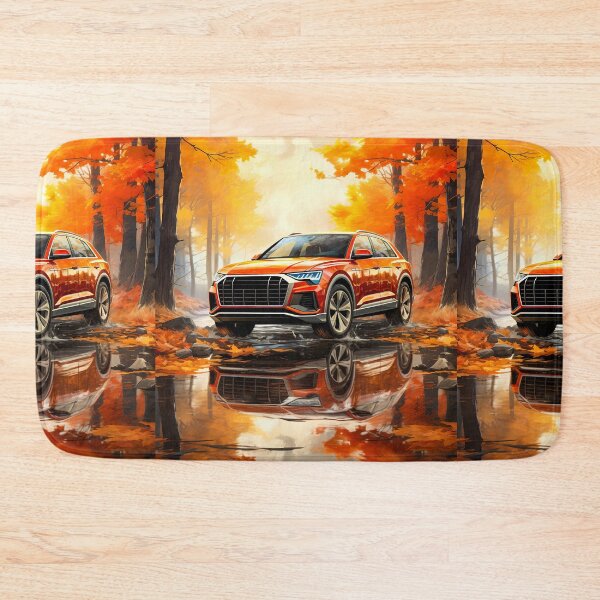 Item preview, Orange Audi Q8 Quattro In The autumn Forest With Reflection Of The Suv In Water. designed and sold by RevUpDesign.