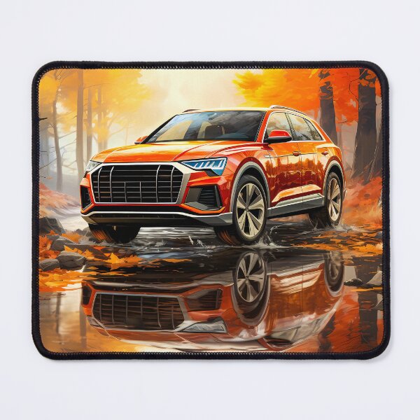 Item preview, Orange Audi Q8 Quattro In The autumn Forest With Reflection Of The Suv In Water. designed and sold by RevUpDesign.