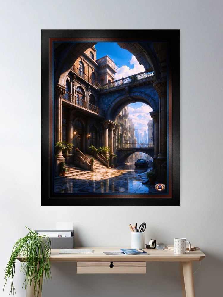 The Enchanting Architectural Historic Worely Hotel Against Modern Cityscape Backdrop AI Concept Art by Xzendor7 - An Inspiring Classical View 2 The Enchanting Architectural Historic Worely Hotel Against Modern Cityscape Backdrop AI Concept Art by Xzendor7 Room Decor Poster Art Print