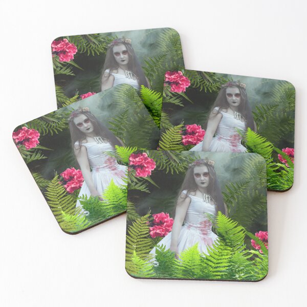 Item preview, Creepy Woman, White Red Stained Dress, Foggy Mist, Ferns, Pink Flowers designed and sold by shaang.
