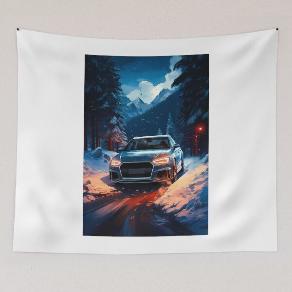 Item preview, Audi RS3 In Snow Forest, Minimalist Lighting and Mountains designed and sold by RevUpDesign.
