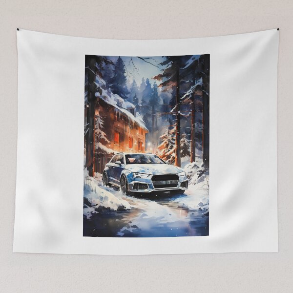 Item preview, Watercolor Audi Rs6 In Snowy Forest Village designed and sold by RevUpDesign.